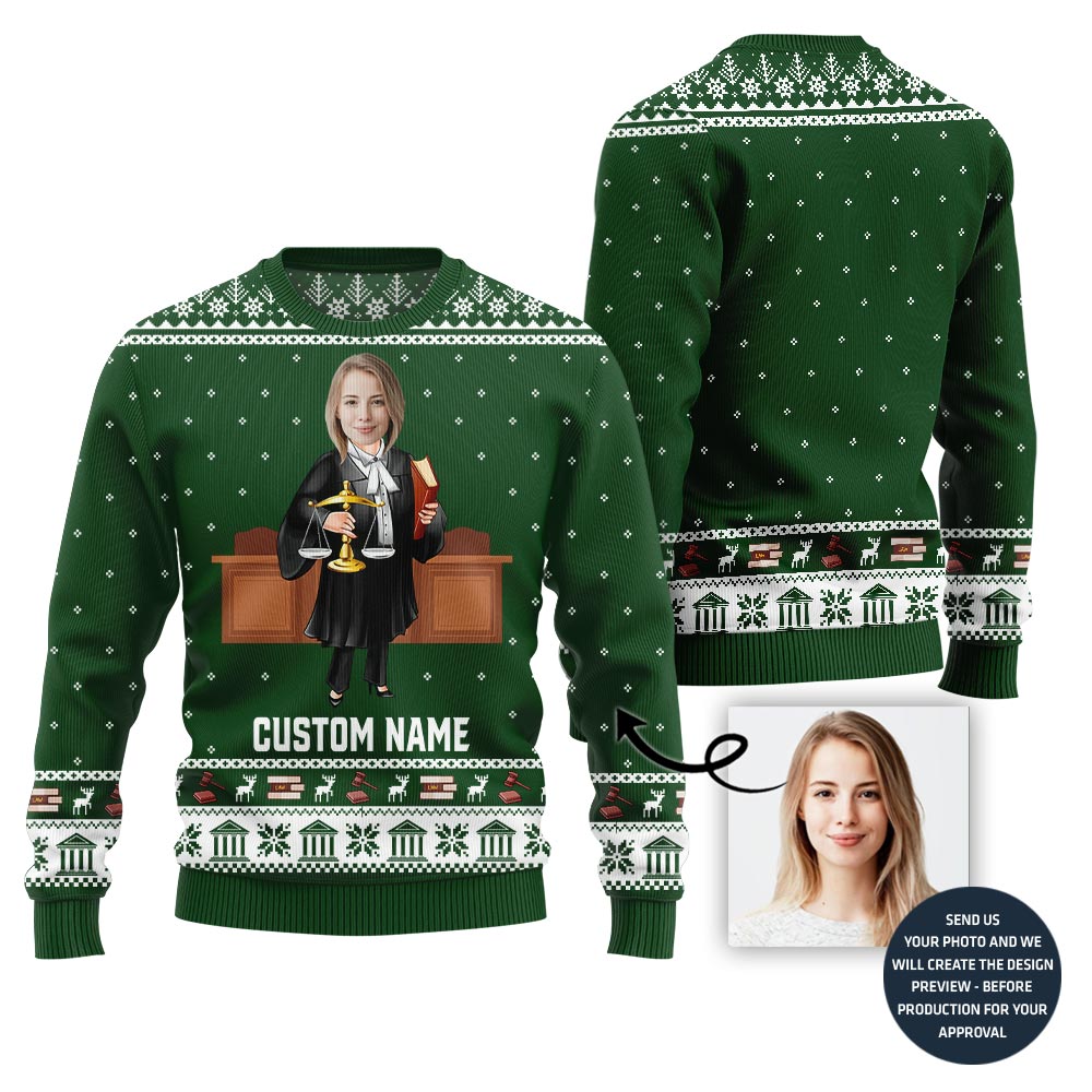 Custom Face And Name Lawyer Holiday Sweater