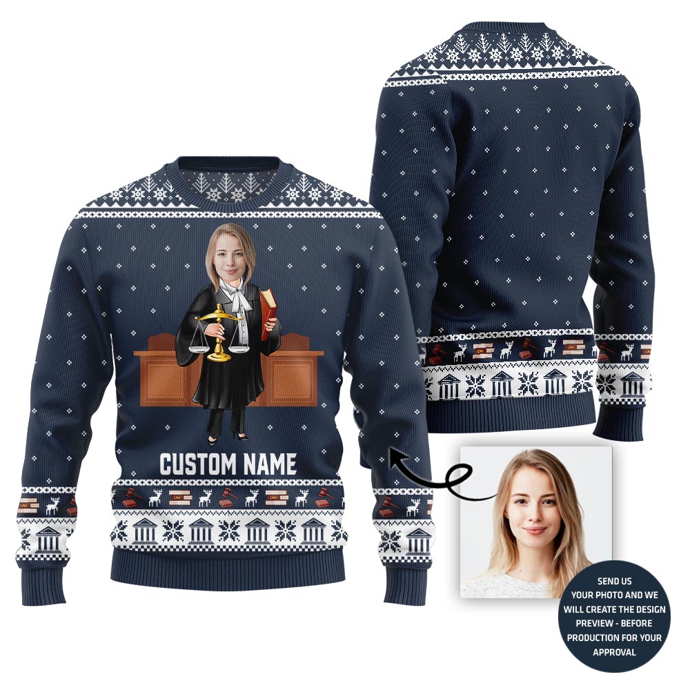 Custom Face And Name Lawyer Holiday Sweater
