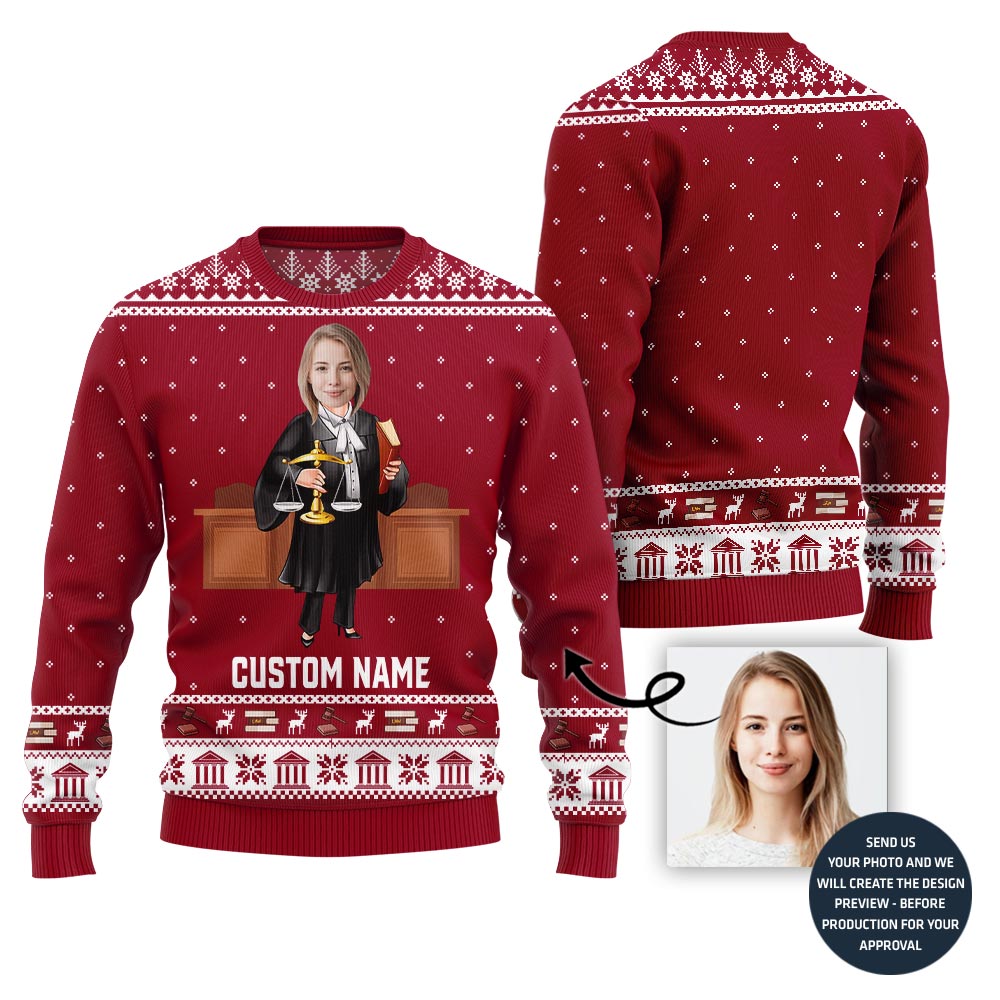 Custom Face And Name Lawyer Holiday Sweater