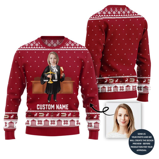 Custom Face And Name Lawyer Holiday Sweater