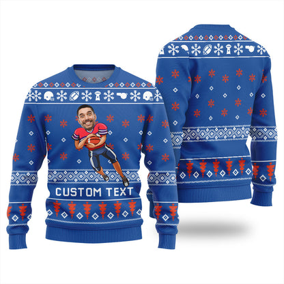 Custom Face And Text Football Ugly Christmas Sweater For Team