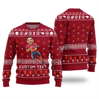 Custom Face And Text Football Ugly Christmas Sweater For Team