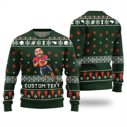 Custom Face And Text Football Ugly Christmas Sweater For Team