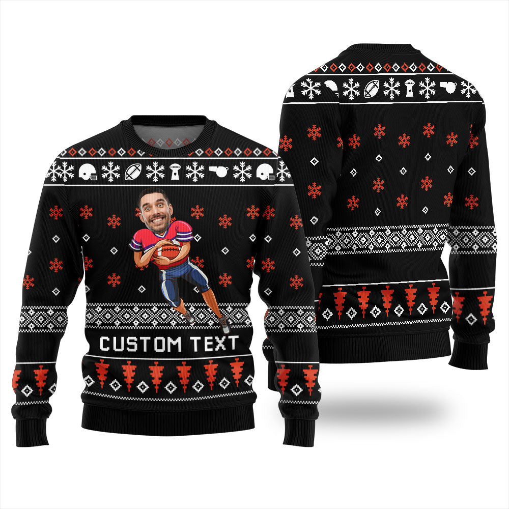 Custom Face And Text Football Ugly Christmas Sweater For Team