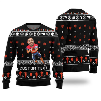 Custom Face And Text Football Ugly Christmas Sweater For Team