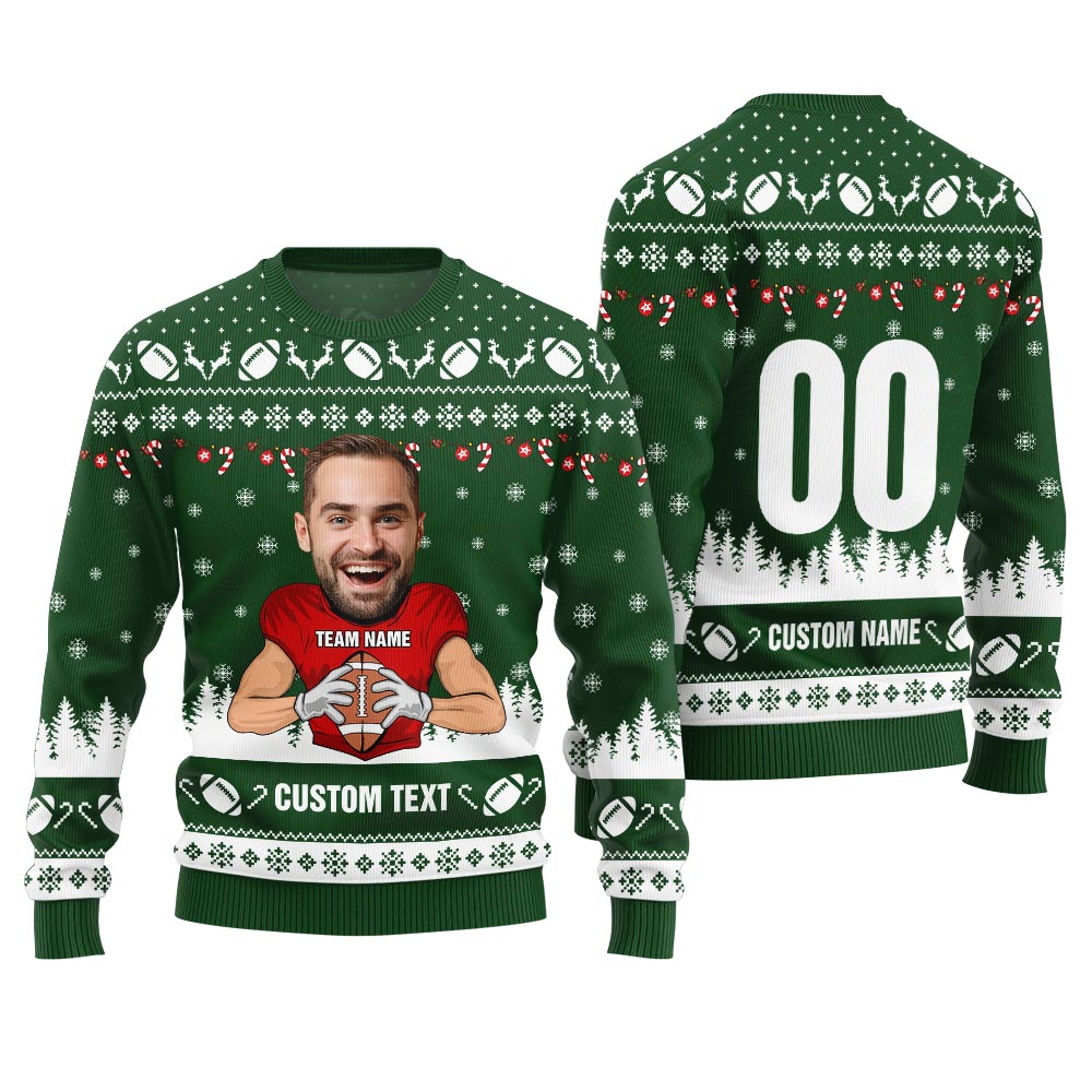 Custom Face And Text Funny Football Christmas Design For Men