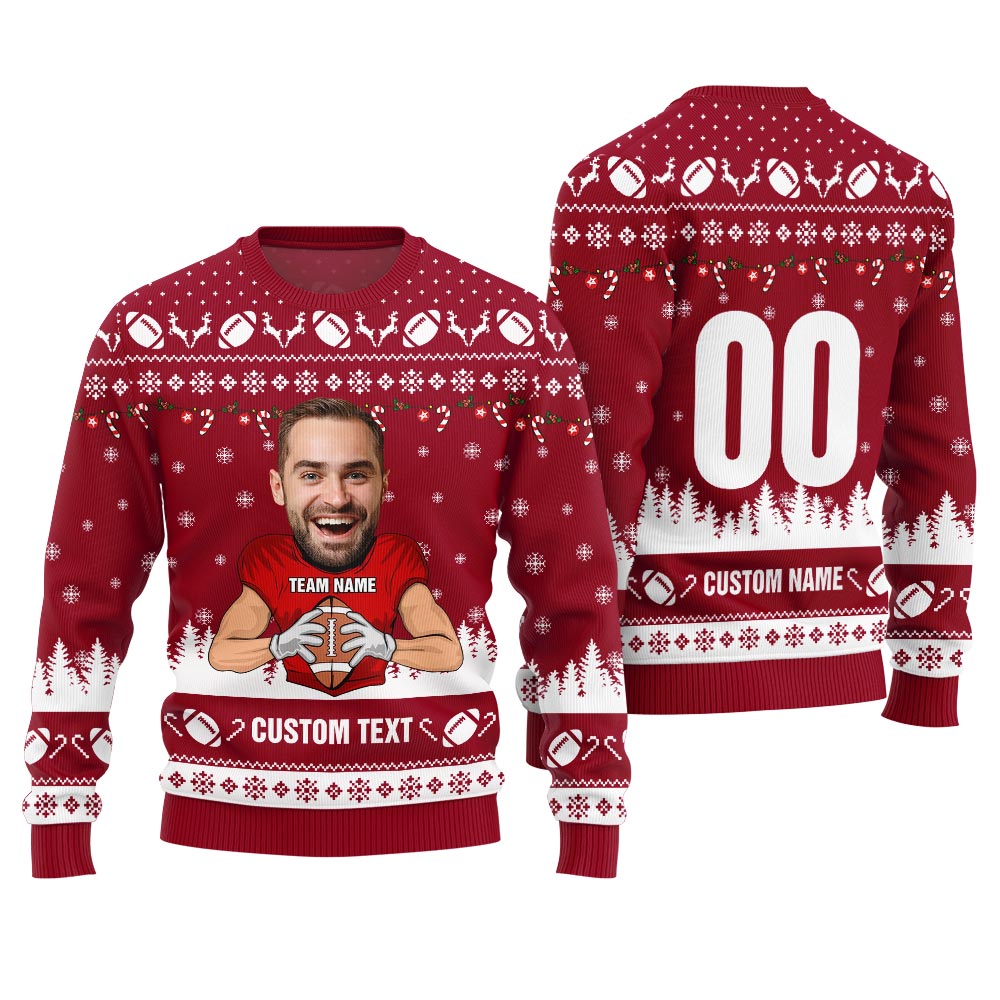 Custom Face And Text Funny Football Christmas Design For Men