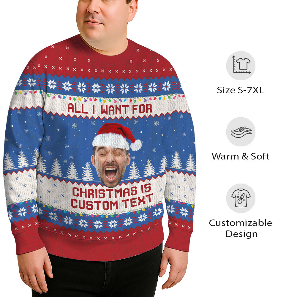 Custom Face And Text Plus Size Funny Holiday Sweater
