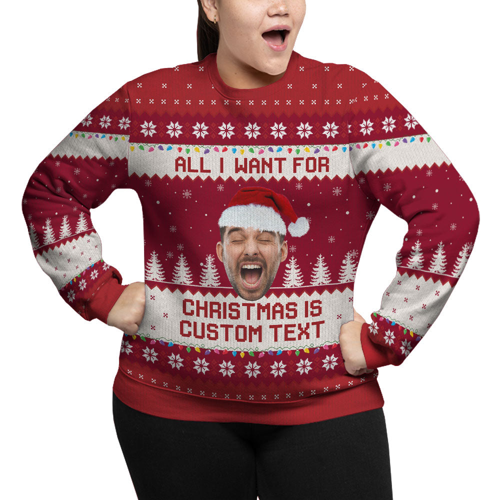 Custom Face And Text Plus Size Funny Holiday Sweater