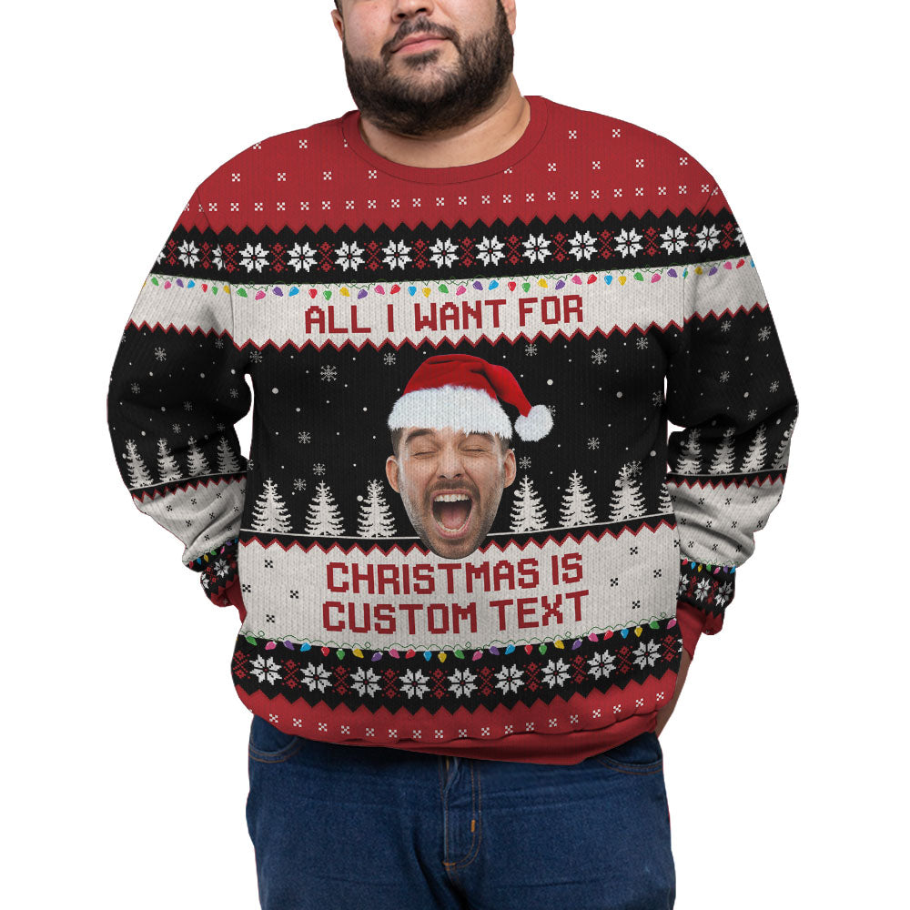 Custom Face And Text Plus Size Funny Holiday Sweater