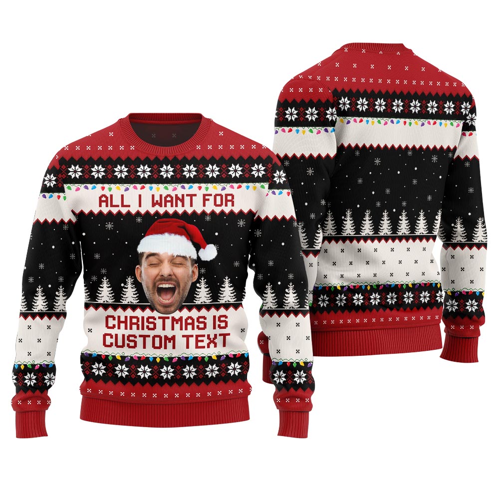 Custom Face And Text Plus Size Funny Holiday Sweater