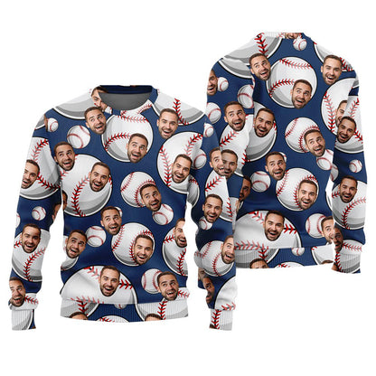 Custom Face Baseball Ugly Christmas Sweater