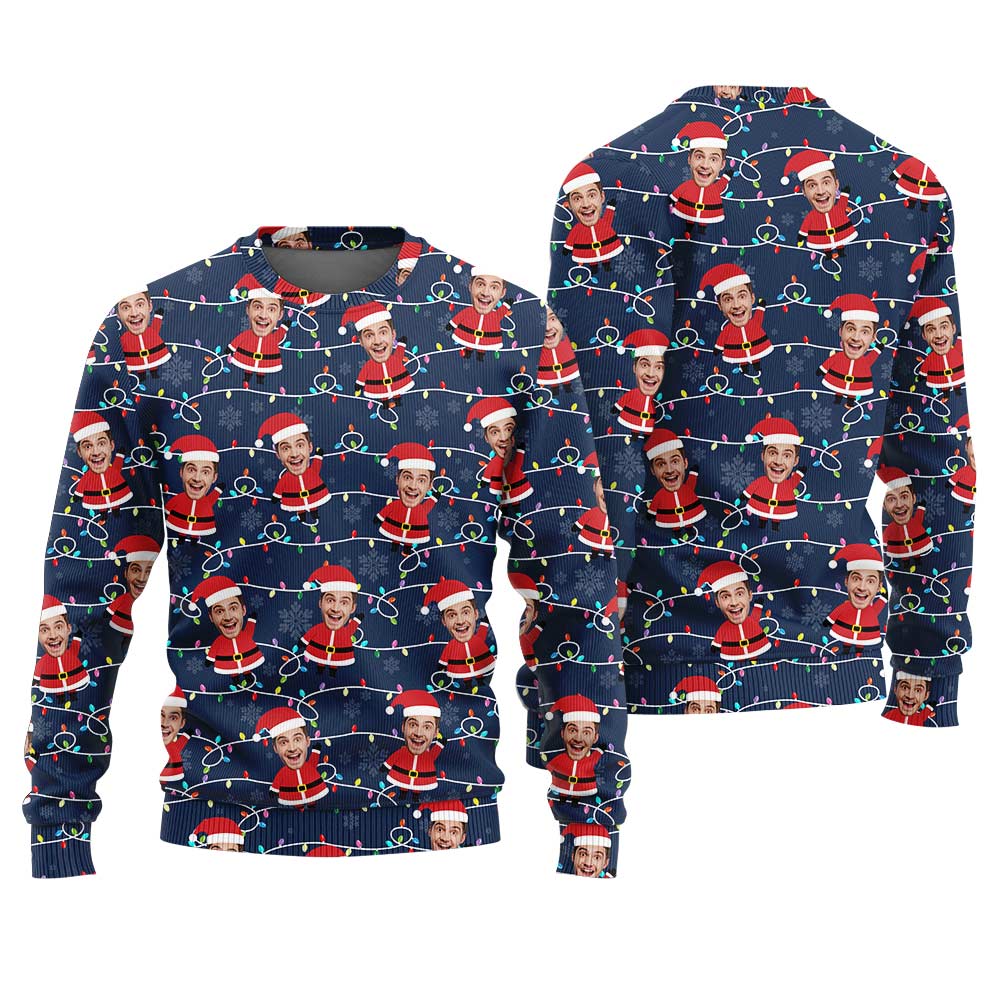 Custom Face Christmas Bulbs Ugly Sweater Navy