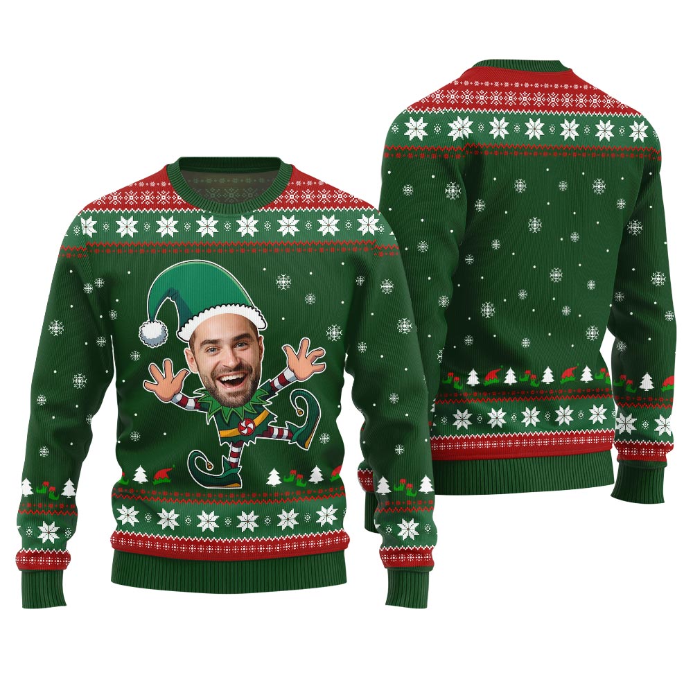Custom Face Christmas Elf Funny Ugly Christmas Sweater
