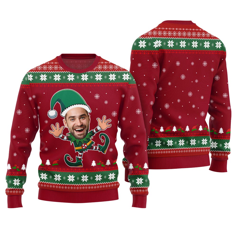 Custom Face Christmas Elf Funny Ugly Christmas Sweater
