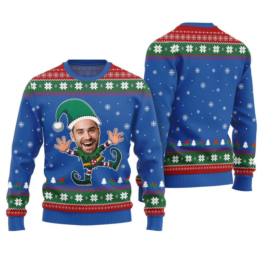 Custom Face Christmas Elf Funny Ugly Christmas Sweater