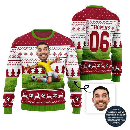 Custom Face Christmas Sweater For Soccer Player