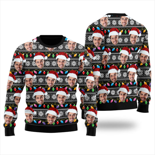Custom Face Colorful Light Ugly Christmas Sweater For Unisex