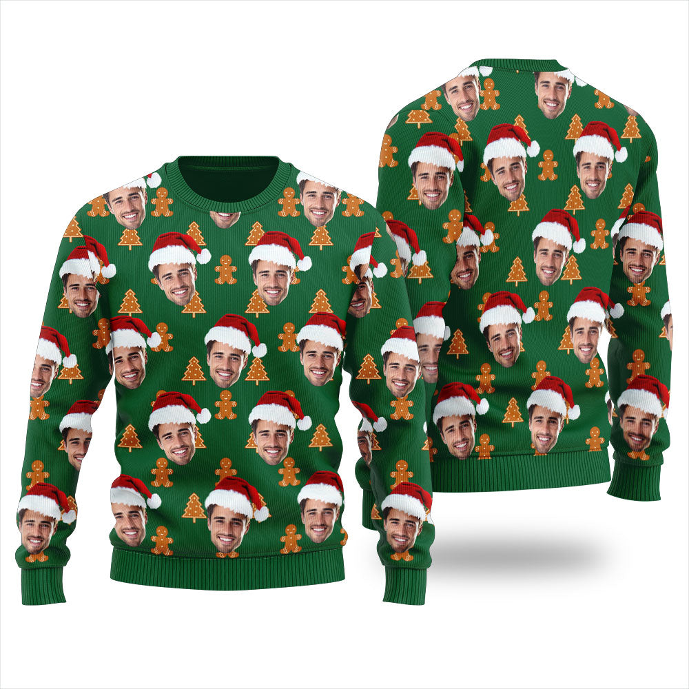 Custom Face Cookies Pattern Ugly Christmas Sweater For Unisex