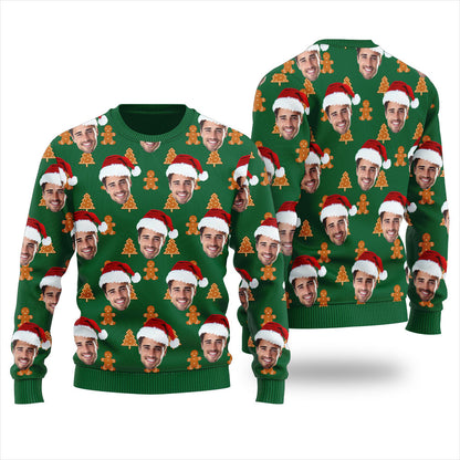 Custom Face Cookies Pattern Ugly Christmas Sweater For Unisex