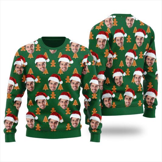 Custom Face Cookies Pattern Ugly Christmas Sweater For Unisex