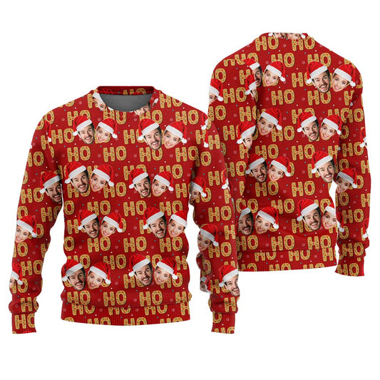 Custom Face Couple Funny Ugly Christmas Sweater Cardinal Red