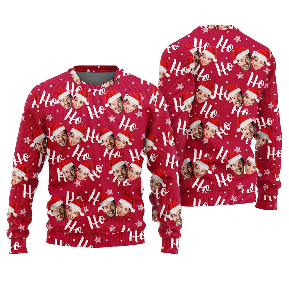 Custom Face Couple Funny Ugly Christmas Sweater Red