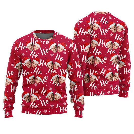 Custom Face Couple Funny Ugly Christmas Sweater Red
