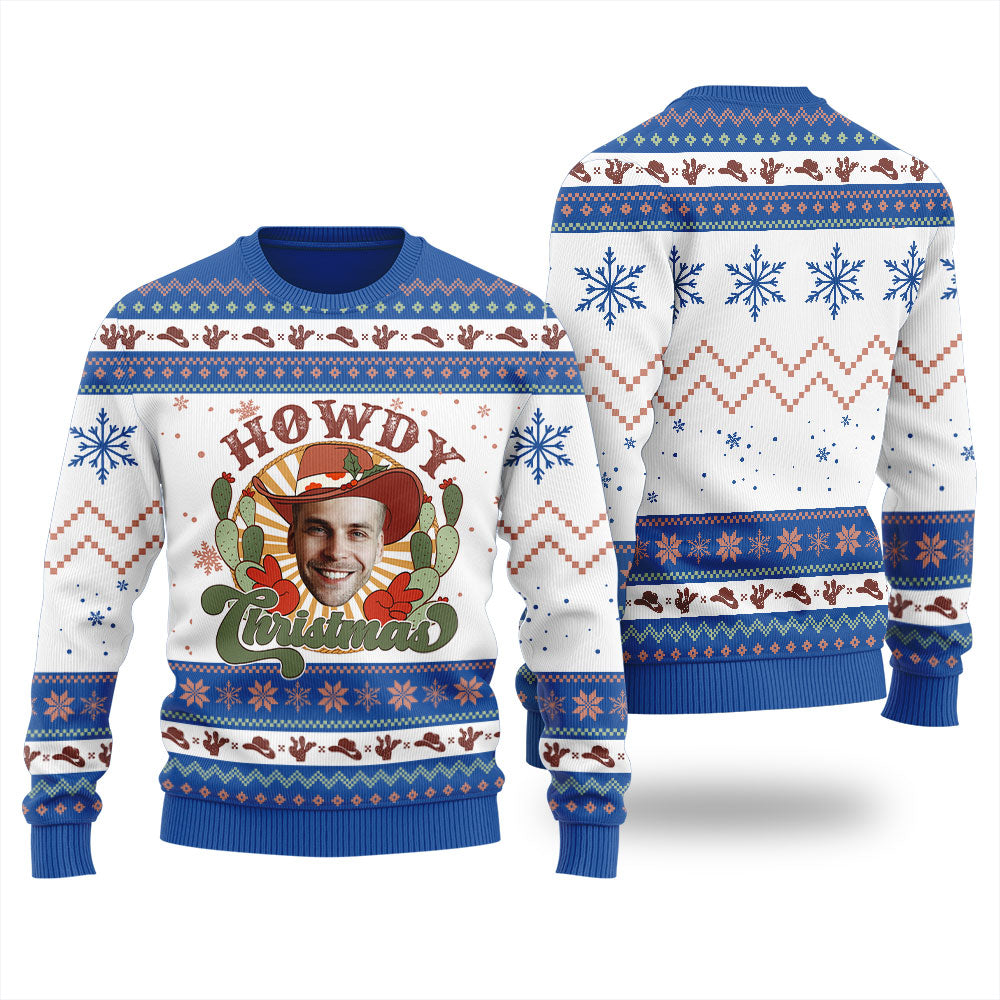 Custom Face Cowboy Christmas Sweater Women