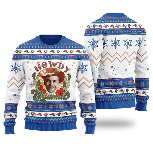 Custom Face Cowboy Christmas Sweater Women