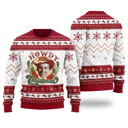 Custom Face Cowboy Ugly Christmas Sweater Unisex