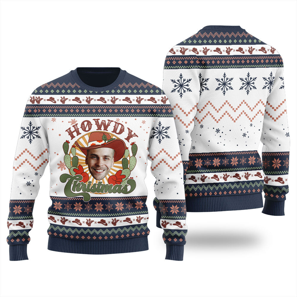 Custom Face Cowboy Ugly Christmas Sweater Unisex