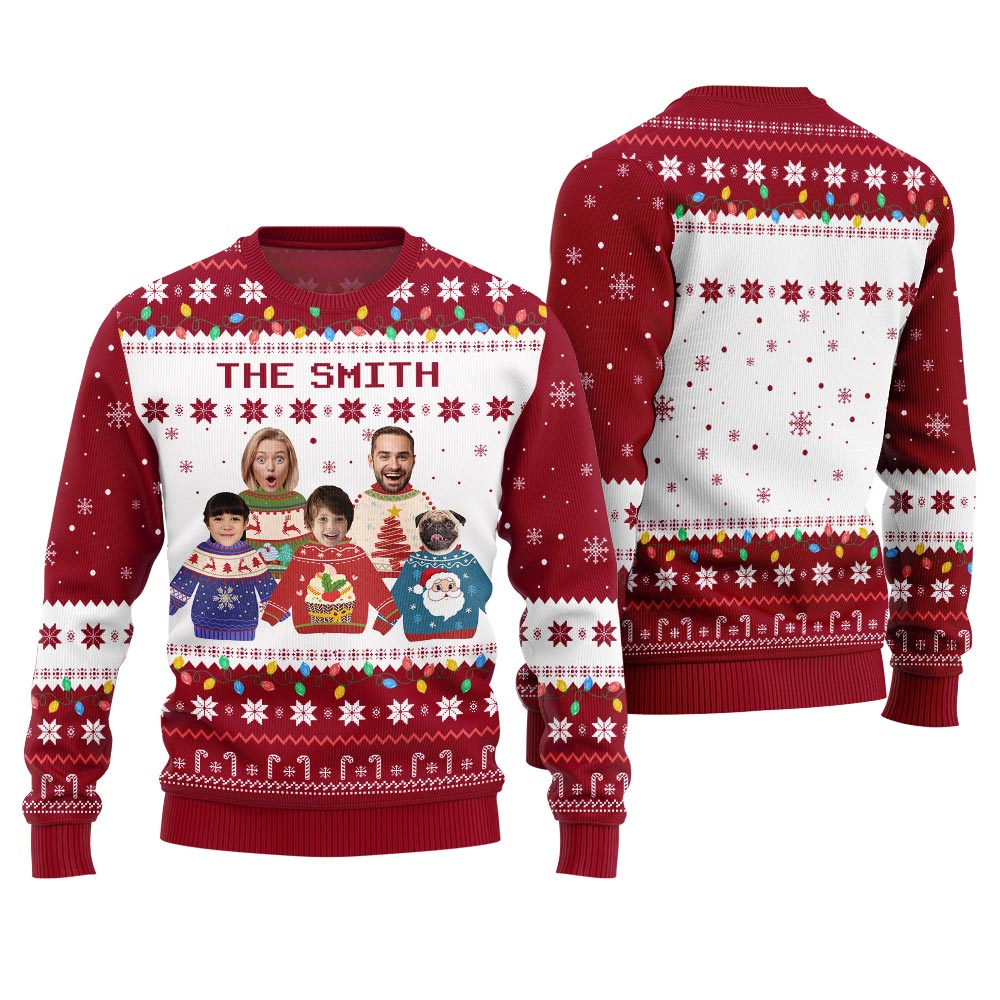 Merry Christmas 2024 Custom Face Ugly Sweater For Family
