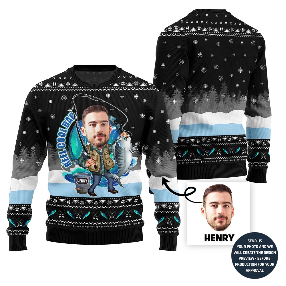 Custom Face Fishing Christmas Sweater With Your Name