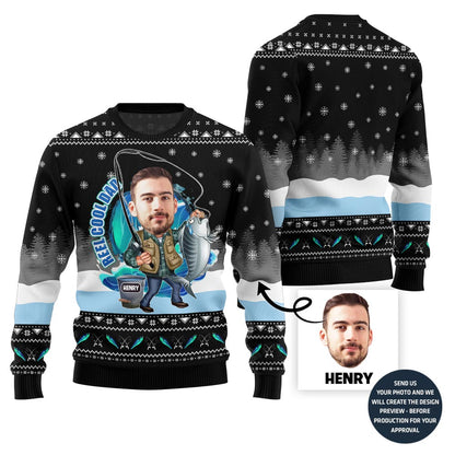 Custom Face Fishing Christmas Sweater With Your Name