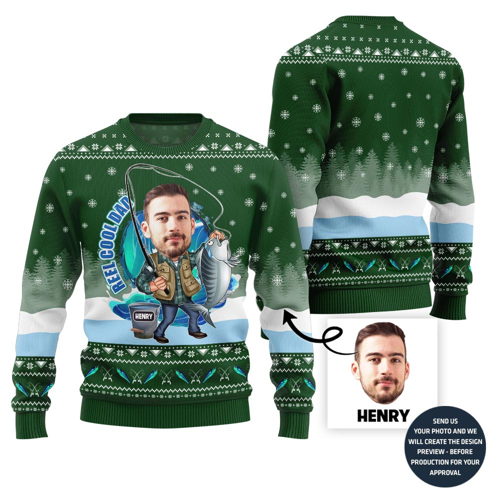 Custom Face Fishing Christmas Sweater With Your Name