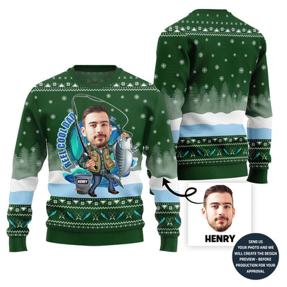 Custom Face Fishing Christmas Sweater With Your Name