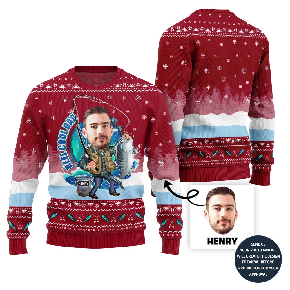 Custom Face Fishing Christmas Sweater With Your Name