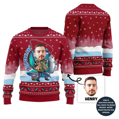 Custom Face Fishing Christmas Sweater With Your Name