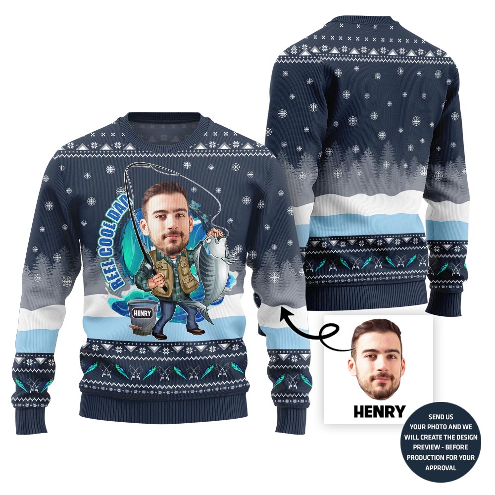 Custom Face Fishing Christmas Sweater With Your Name