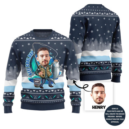 Custom Face Fishing Christmas Sweater With Your Name