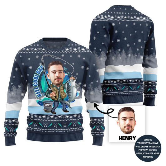 Custom Face Fishing Christmas Sweater With Your Name