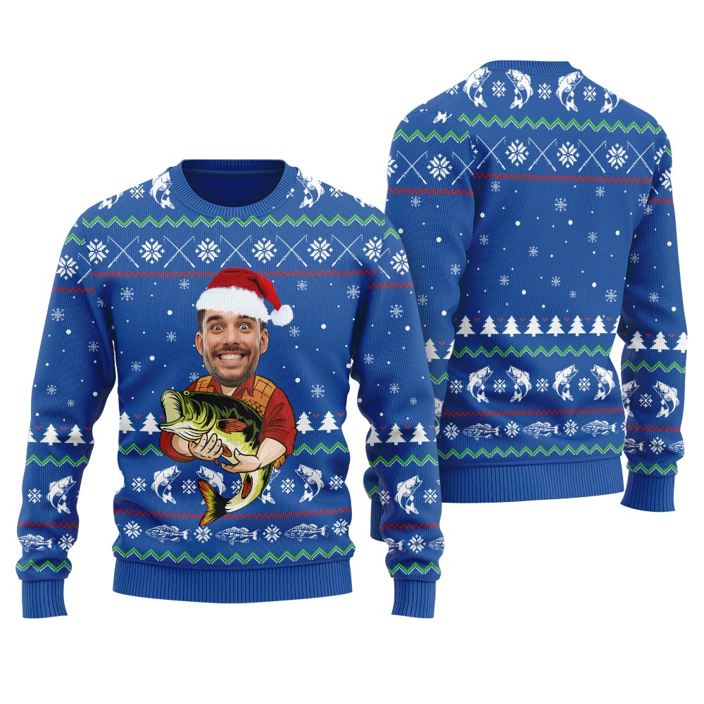 Custom Face Fishing Ugly Christmas Sweater Men's