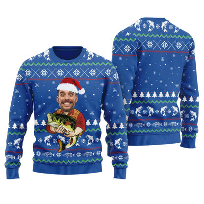 Custom Face Fishing Ugly Christmas Sweater Men's