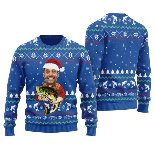 Custom Face Fishing Ugly Christmas Sweater Men's