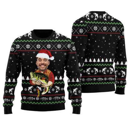 Custom Face Fishing Ugly Christmas Sweater Men's