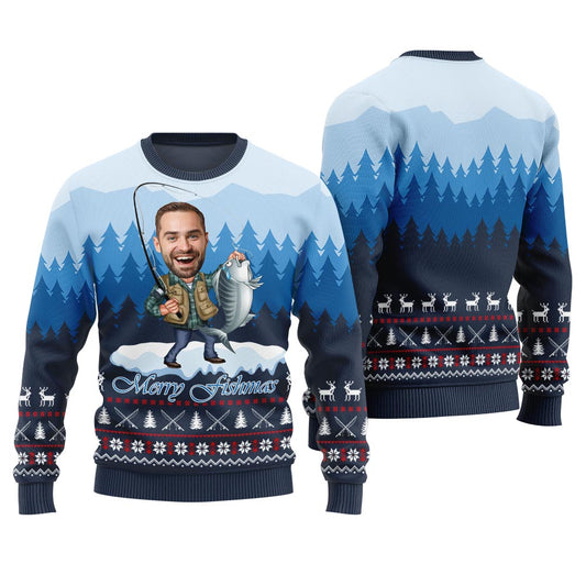 Custom Face Fishing Ugly Christmas Sweater