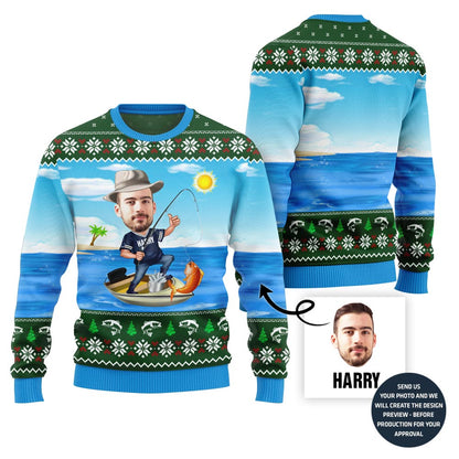 Custom Face Fishing Ugly Holiday Sweater