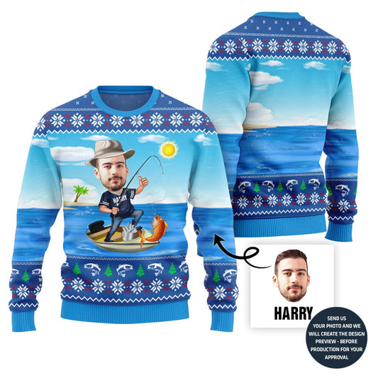 Custom Face Fishing Ugly Holiday Sweater