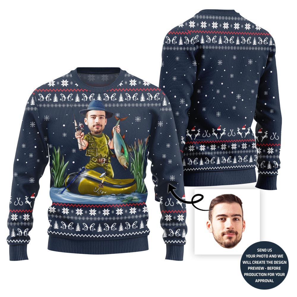 Custom Face Fishing Ugly Sweater